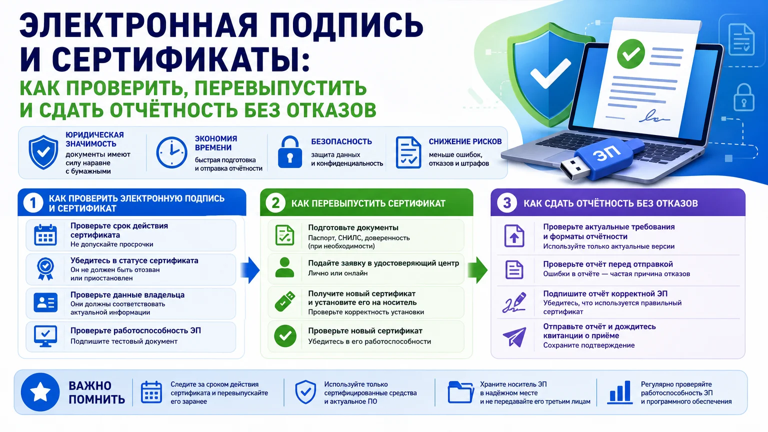 Электронная подпись и сертификаты: как проверить, перевыпустить и сдать отчётность без отказов