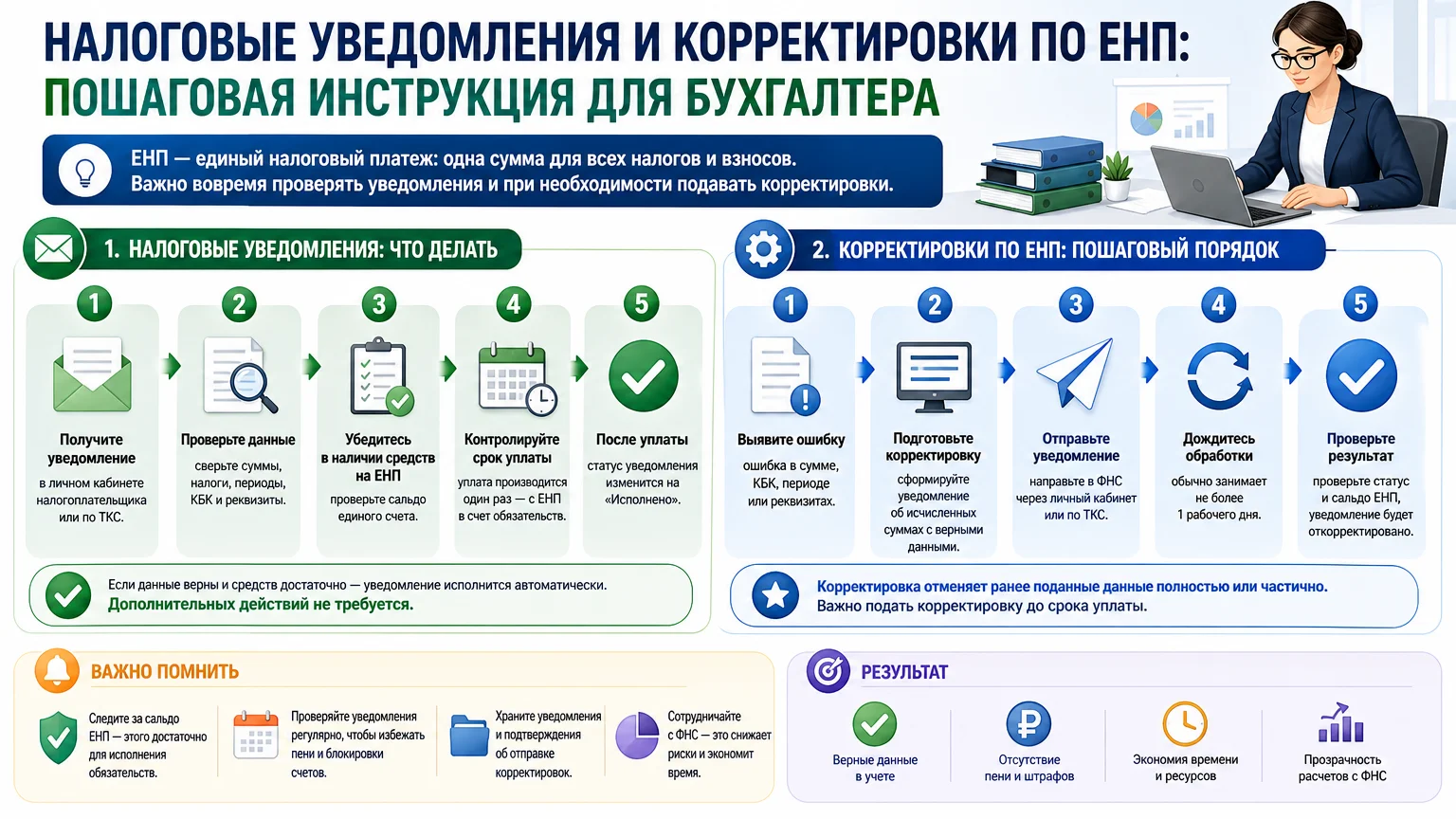 Налоговые уведомления и корректировки по ЕНП: пошаговая инструкция для бухгалтера