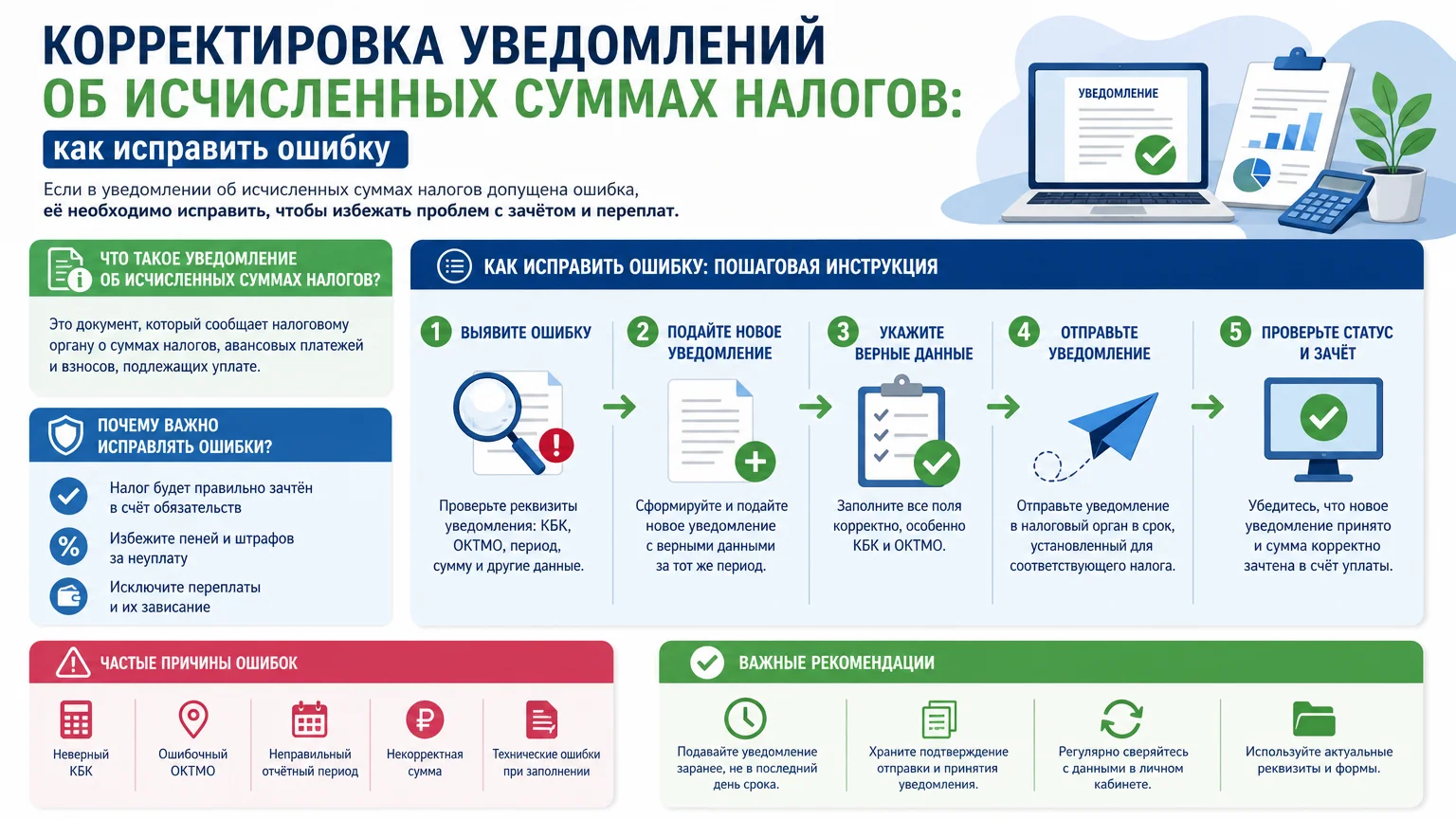 Корректировка уведомлений об исчисленных суммах налогов: как исправить ошибку