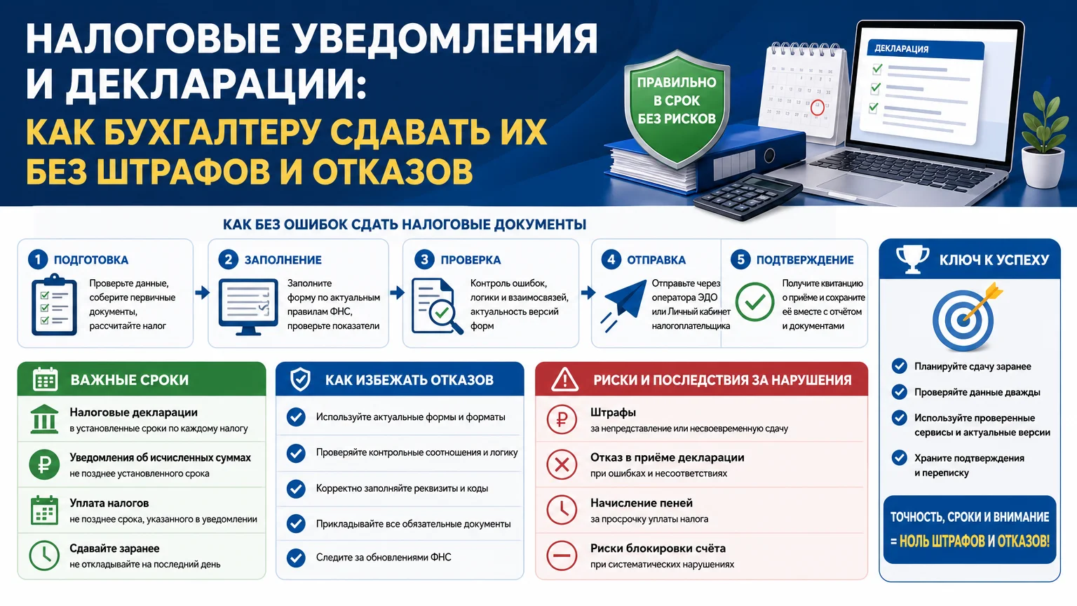 Налоговые уведомления и декларации: как бухгалтеру сдавать их без штрафов и отказов