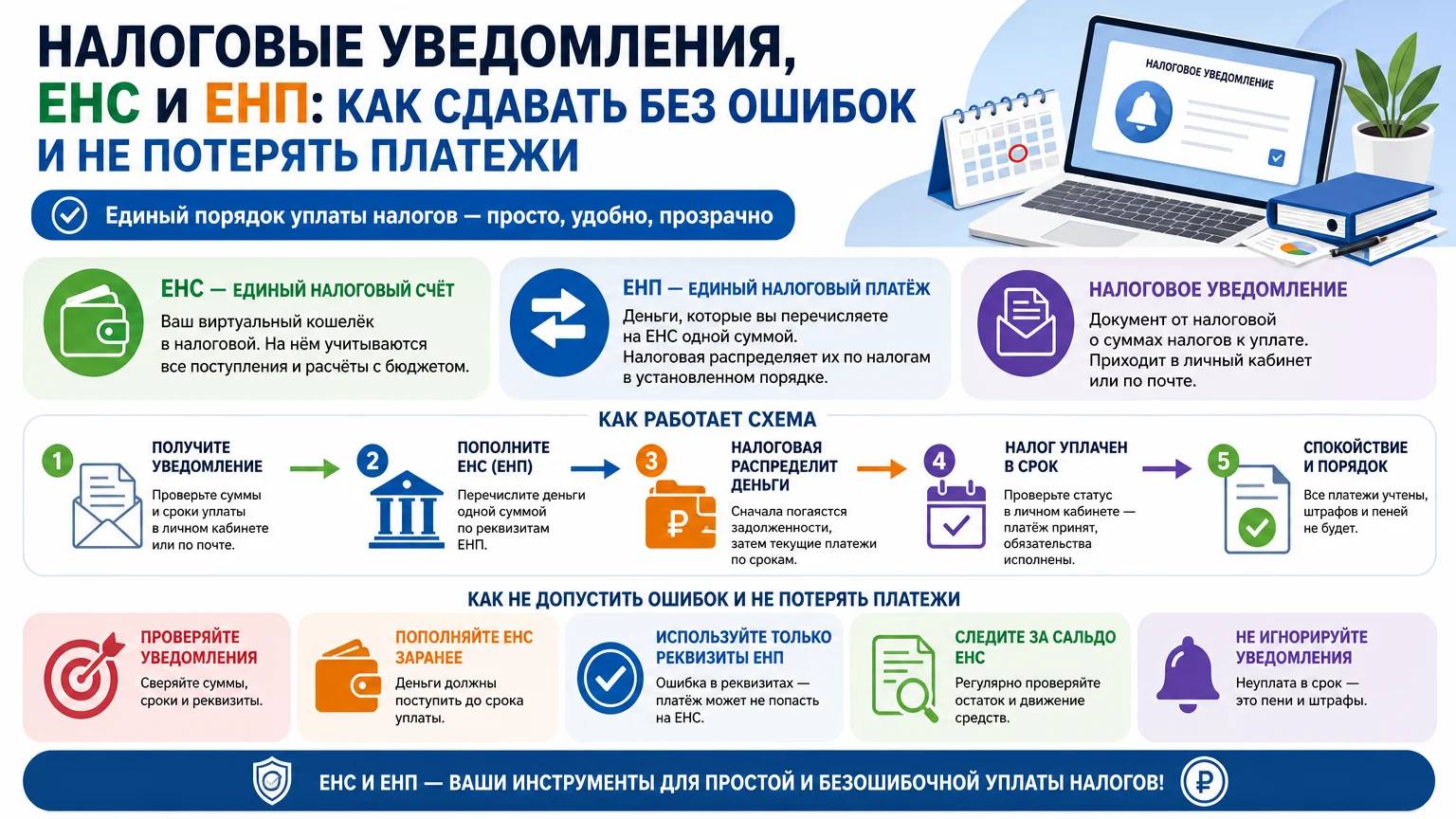 Налоговые уведомления, ЕНС и ЕНП: как сдавать без ошибок и не потерять платежи
