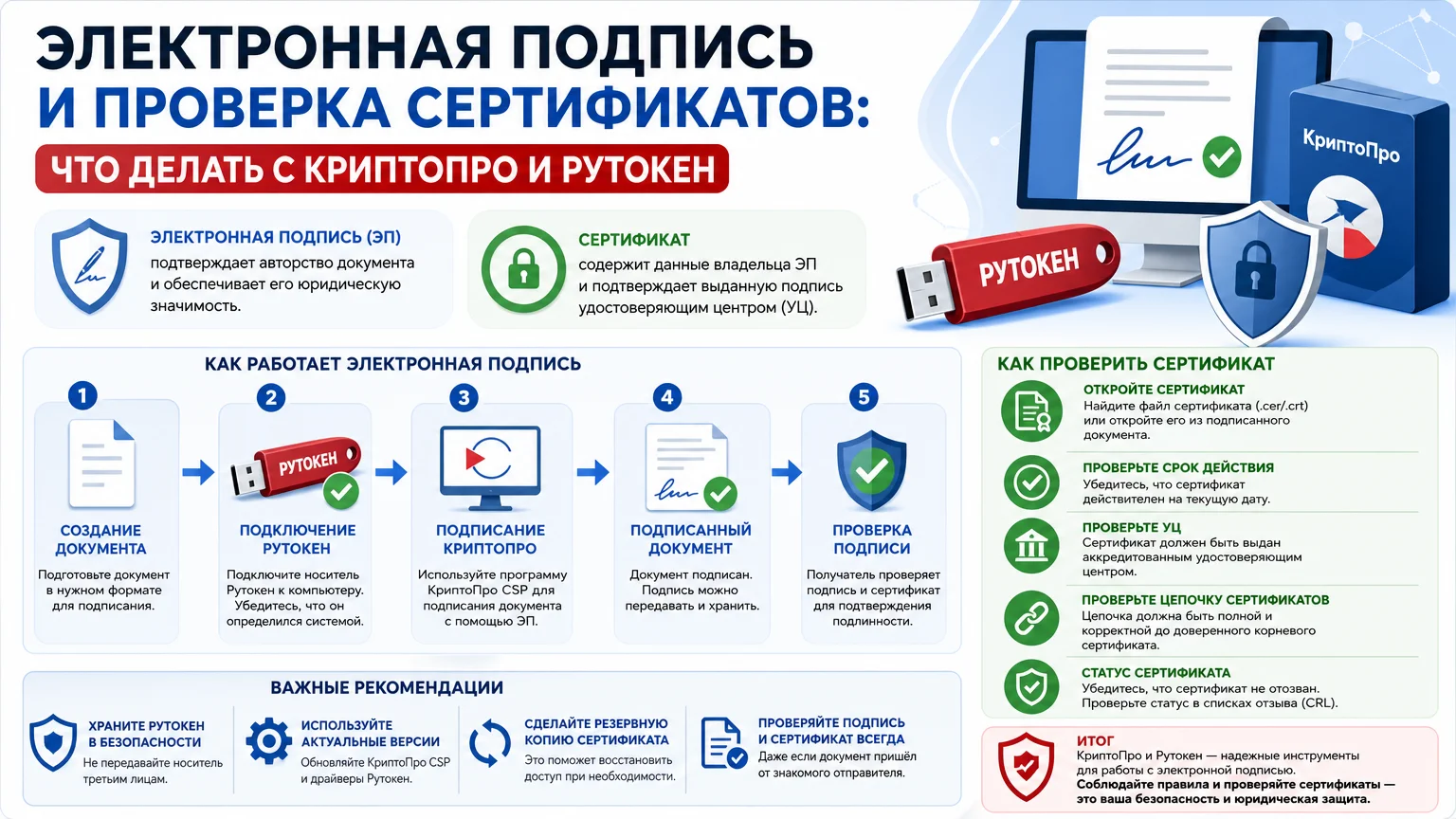 Электронная подпись и проверка сертификатов: что делать с КриптоПро и Рутокен