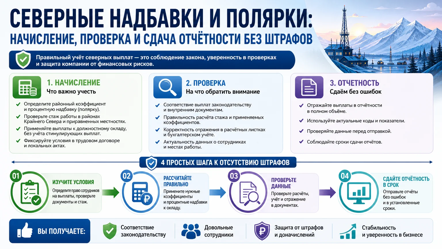 Северные надбавки и полярки: начисление, проверка и сдача отчётности без штрафов