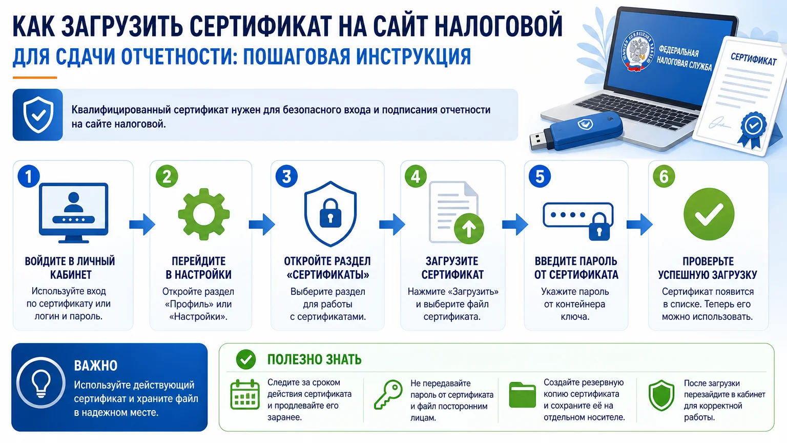 Как загрузить сертификат на сайт налоговой для сдачи отчетности: пошаговая инструкция